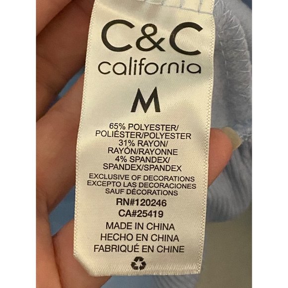 C&C California Womens Long Sleeve Very Merry Light Blue Boat Neck Top Size M - Picture 6 of 7